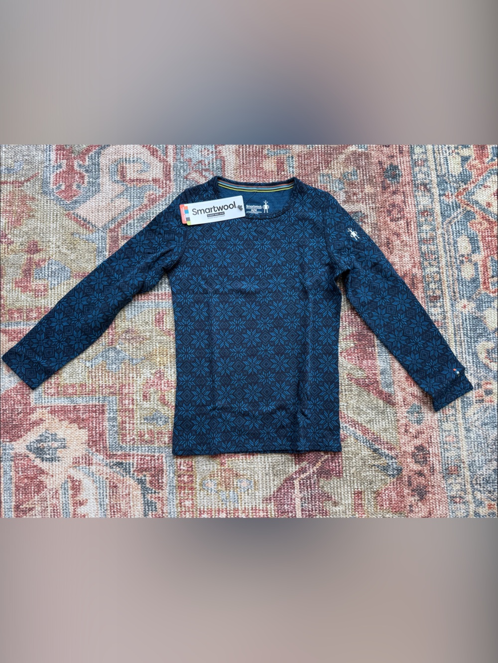 Smartwool Boy’s Navy and Blue Geometric Merino Crewneck Sweater